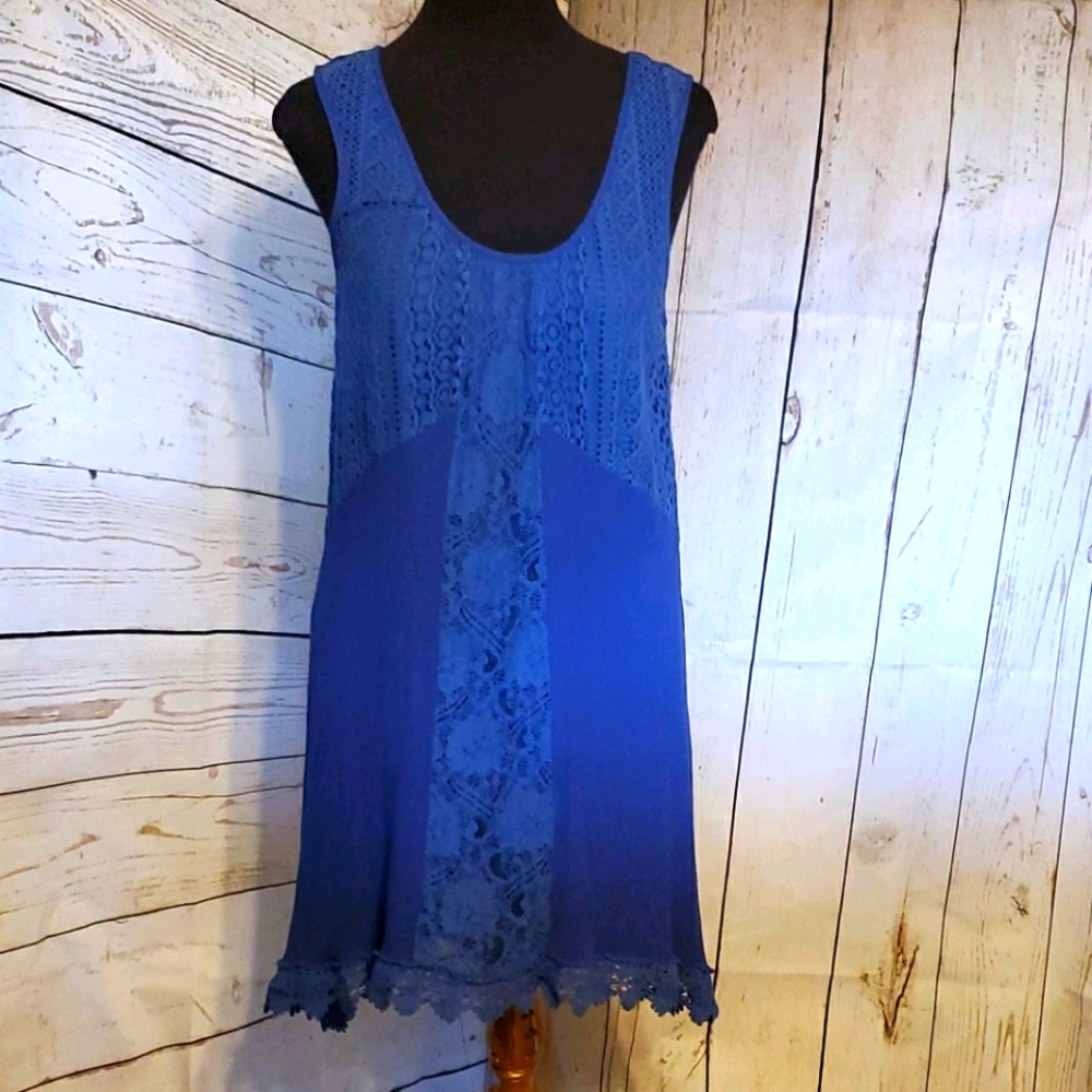 Altered State lace tank dress hi low hem blue S